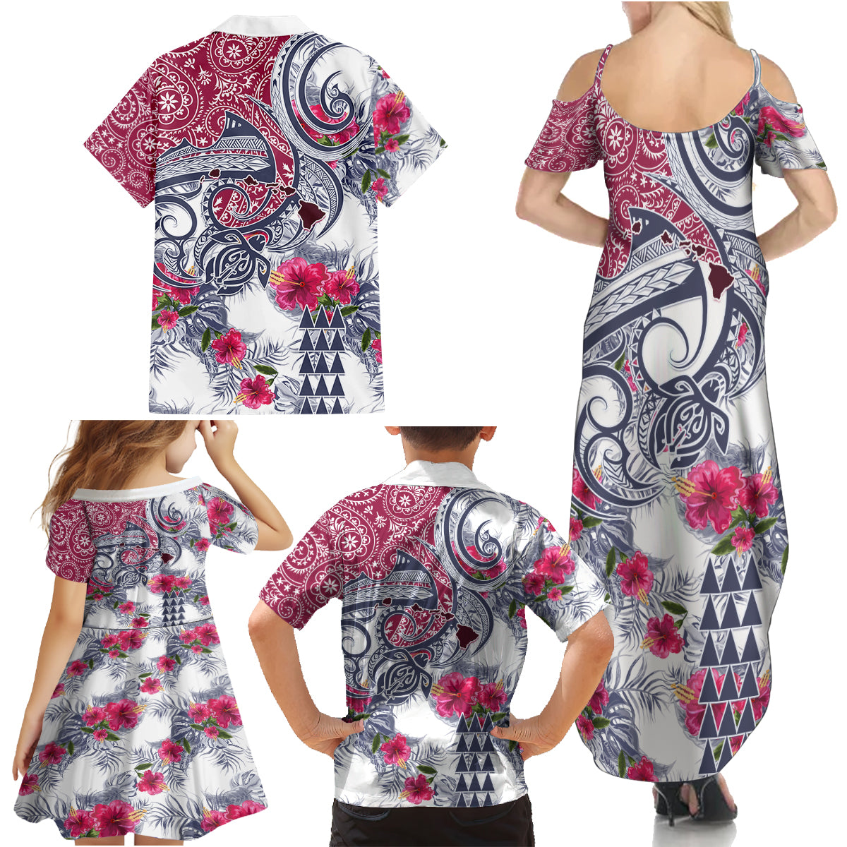 Hawaii Kakau Mix Paisley Pattern Family Matching Summer Maxi Dress and Hawaiian Shirt Polynesian Tropical Unique Style - Wonder Print Shop