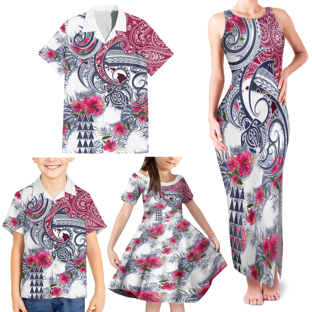 Hawaii Kakau Mix Paisley Pattern Family Matching Tank Maxi Dress and Hawaiian Shirt Polynesian Tropical Unique Style - Wonder Print Shop