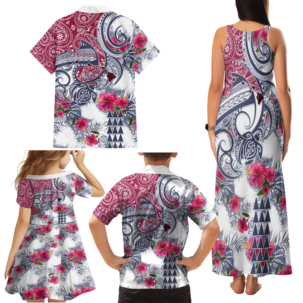 Hawaii Kakau Mix Paisley Pattern Family Matching Tank Maxi Dress and Hawaiian Shirt Polynesian Tropical Unique Style - Wonder Print Shop