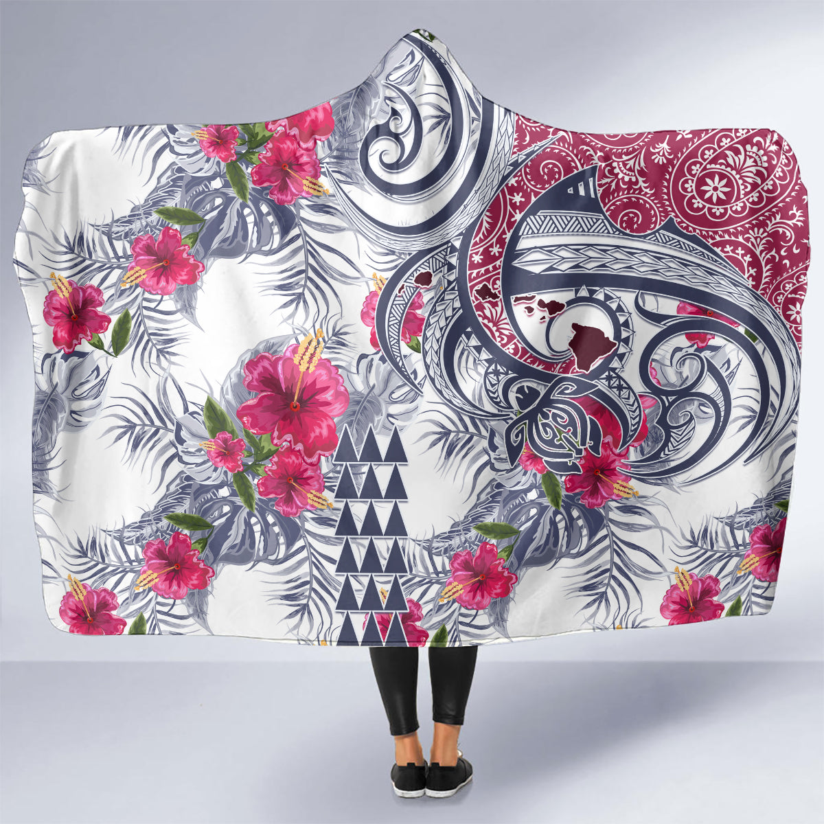 hawaii-kakau-mix-paisley-pattern-hooded-blanket-polynesian-tropical-unique-style