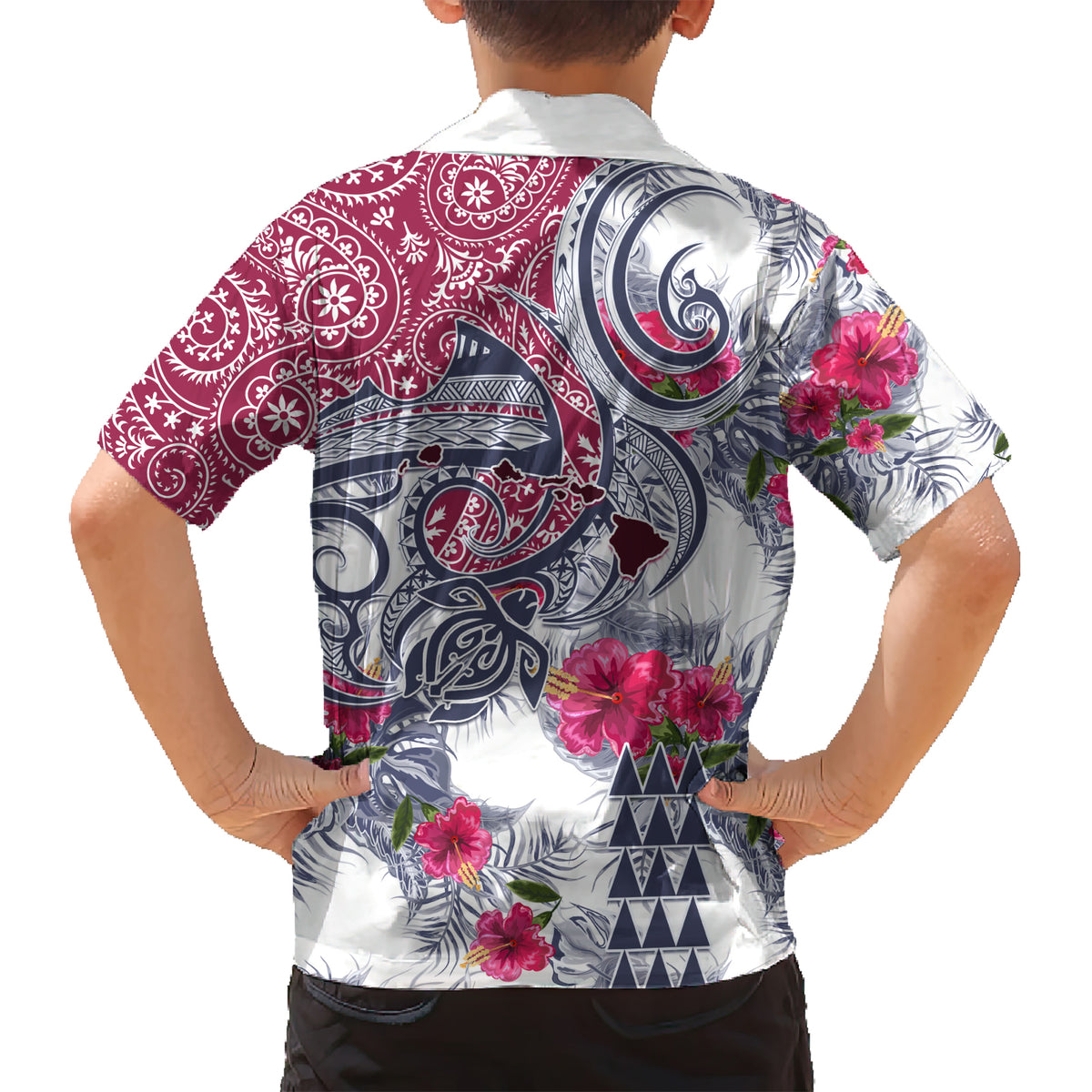 Hawaii Kakau Mix Paisley Pattern Kid Hawaiian Shirt Polynesian Tropical Unique Style - Wonder Print Shop