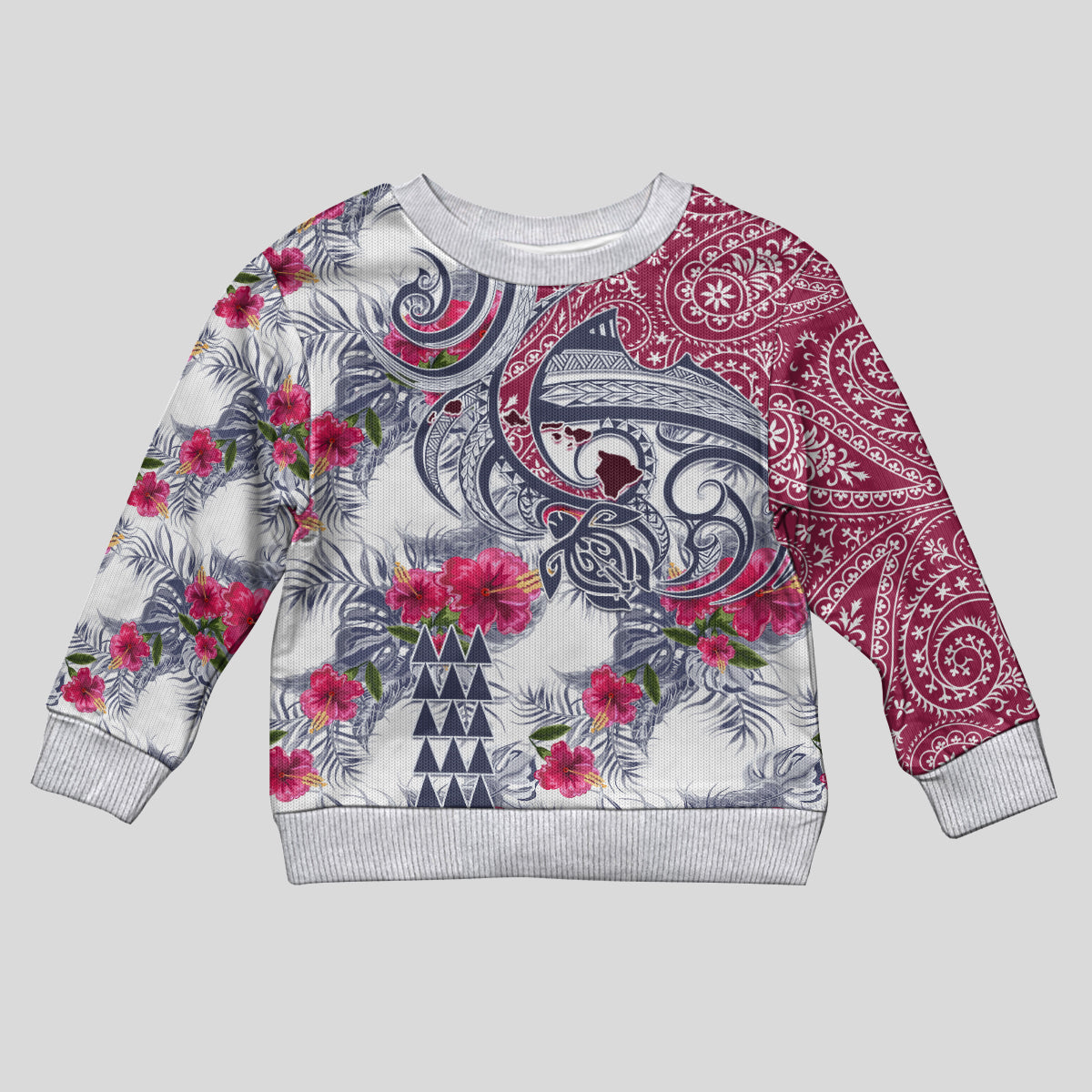 Hawaii Kakau Mix Paisley Pattern Kid Ugly Christmas Sweater Polynesian Tropical Unique Style - Wonder Print Shop