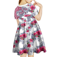 Hawaii Kakau Mix Paisley Pattern Kid Short Sleeve Dress Polynesian Tropical Unique Style - Wonder Print Shop
