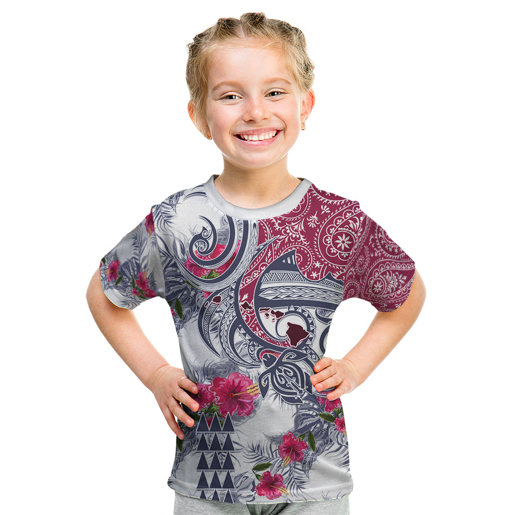 Hawaii Kakau Mix Paisley Pattern Kid T Shirt Polynesian Tropical Unique Style - Wonder Print Shop