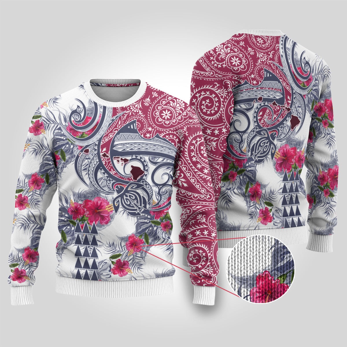 Hawaii Kakau Mix Paisley Pattern Ugly Christmas Sweater Polynesian Tropical Unique Style - Wonder Print Shop