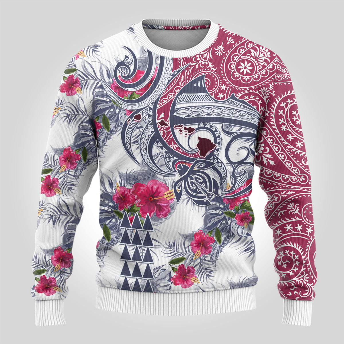 Hawaii Kakau Mix Paisley Pattern Ugly Christmas Sweater Polynesian Tropical Unique Style - Wonder Print Shop