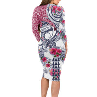 Hawaii Kakau Mix Paisley Pattern Long Sleeve Bodycon Dress Polynesian Tropical Unique Style - Wonder Print Shop