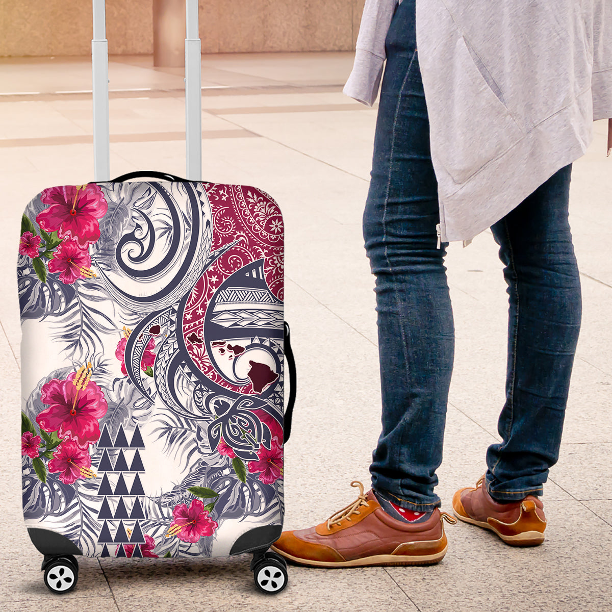 Hawaii Kakau Mix Paisley Pattern Luggage Cover Polynesian Tropical Unique Style - Wonder Print Shop