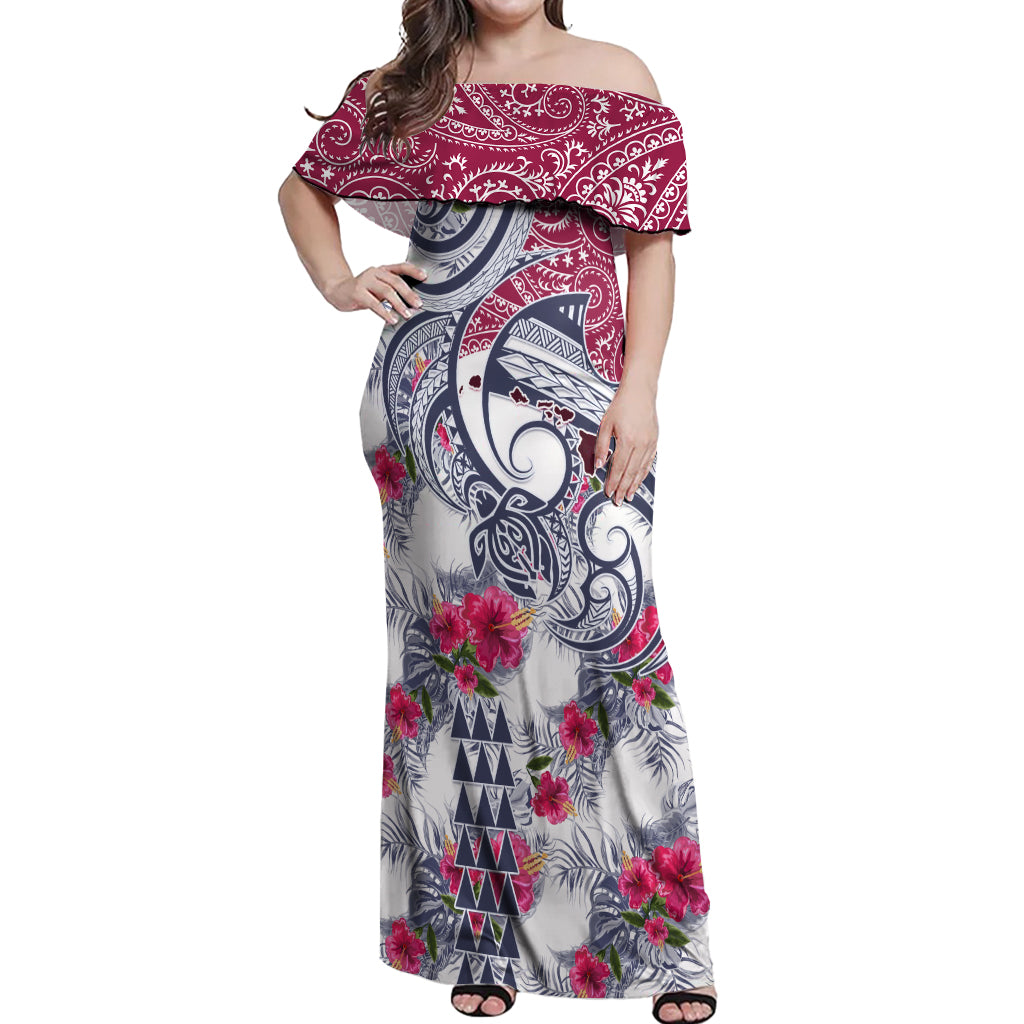 Hawaii Kakau Mix Paisley Pattern Off Shoulder Maxi Dress Polynesian Tropical Unique Style - Wonder Print Shop