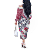 Hawaii Kakau Mix Paisley Pattern Off The Shoulder Long Sleeve Dress Polynesian Tropical Unique Style - Wonder Print Shop