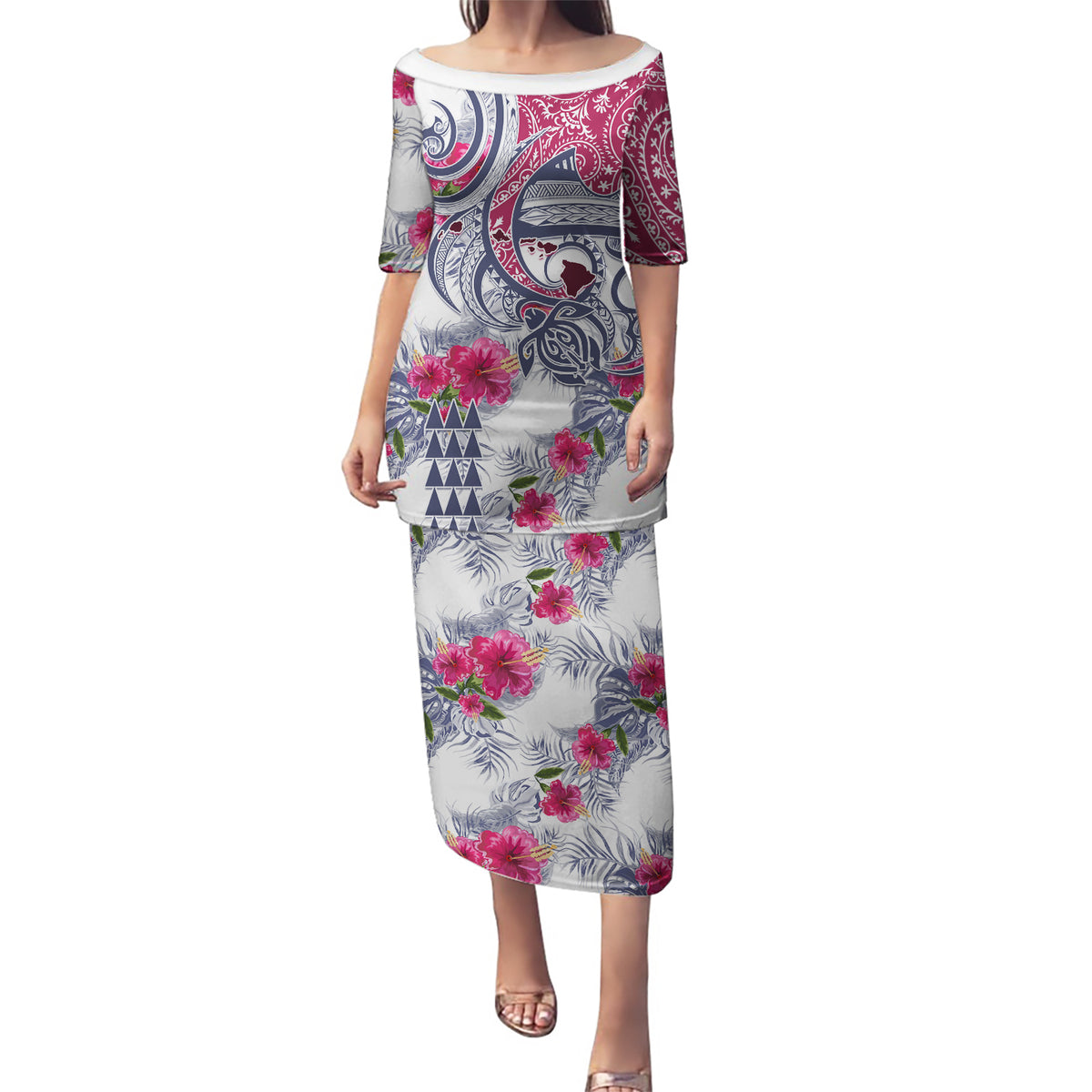 Hawaii Kakau Mix Paisley Pattern Puletasi Polynesian Tropical Unique Style - Wonder Print Shop