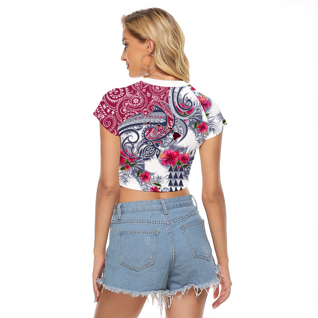 Hawaii Kakau Mix Paisley Pattern Raglan Cropped T Shirt Polynesian Tropical Unique Style - Wonder Print Shop