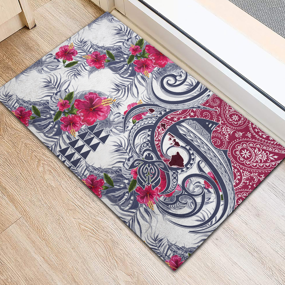 Hawaii Kakau Mix Paisley Pattern Rubber Doormat Polynesian Tropical Unique Style - Wonder Print Shop