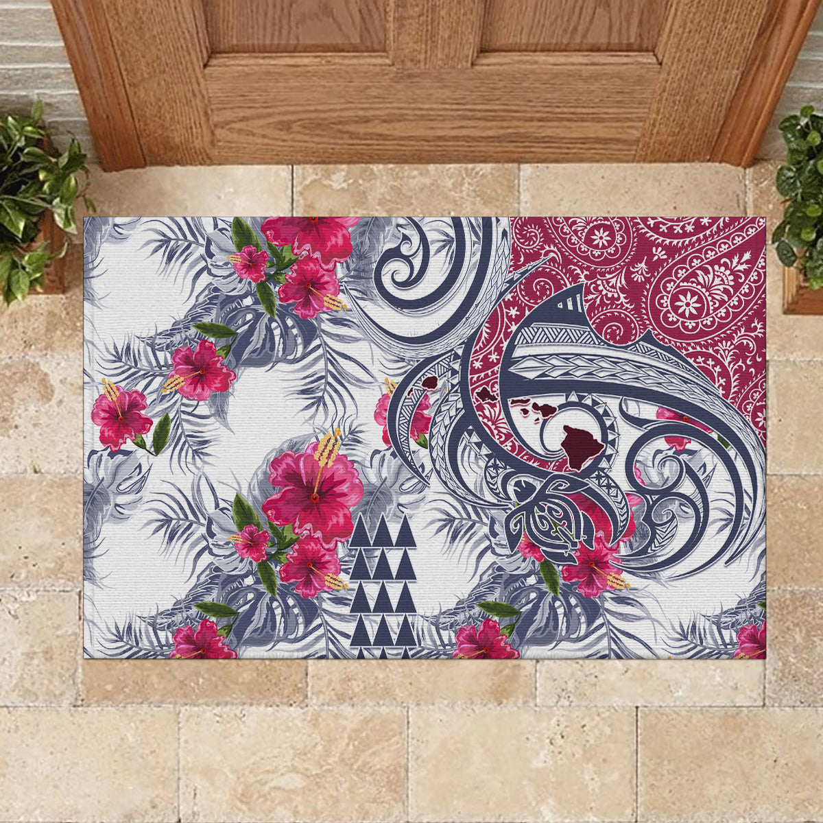 Hawaii Kakau Mix Paisley Pattern Rubber Doormat Polynesian Tropical Unique Style - Wonder Print Shop