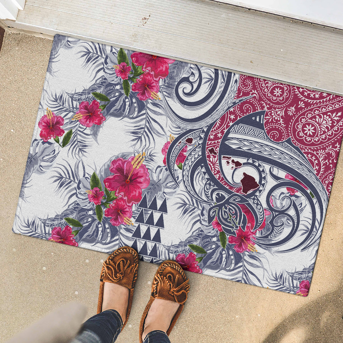 Hawaii Kakau Mix Paisley Pattern Rubber Doormat Polynesian Tropical Unique Style - Wonder Print Shop
