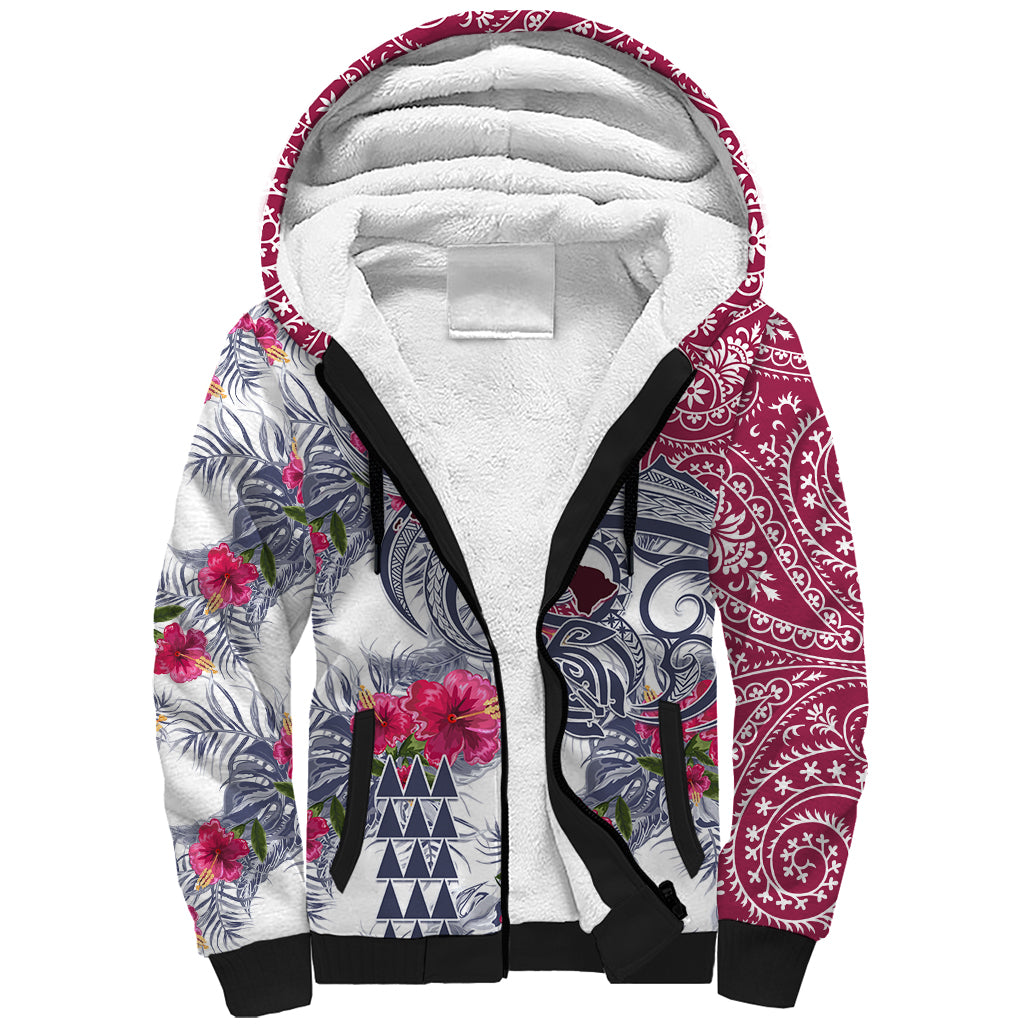 Hawaii Kakau Mix Paisley Pattern Sherpa Hoodie Polynesian Tropical Unique Style - Wonder Print Shop