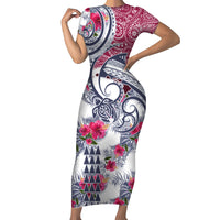 Hawaii Kakau Mix Paisley Pattern Short Sleeve Bodycon Dress Polynesian Tropical Unique Style - Wonder Print Shop