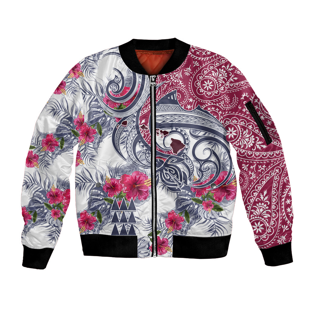 Hawaii Kakau Mix Paisley Pattern Sleeve Zip Bomber Jacket Polynesian Tropical Unique Style - Wonder Print Shop