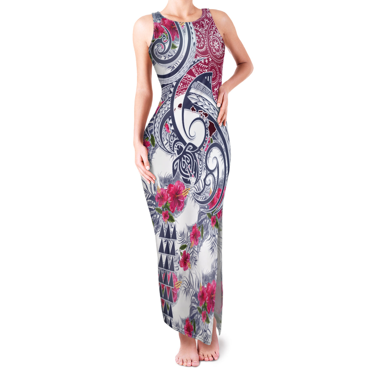 Hawaii Kakau Mix Paisley Pattern Tank Maxi Dress Polynesian Tropical Unique Style - Wonder Print Shop