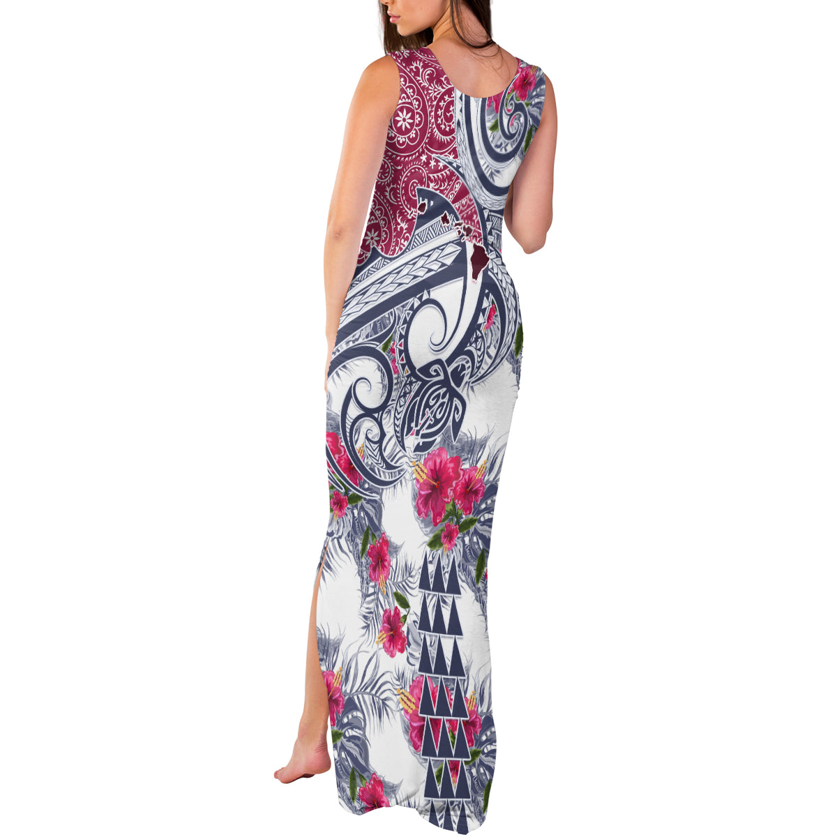 Hawaii Kakau Mix Paisley Pattern Tank Maxi Dress Polynesian Tropical Unique Style - Wonder Print Shop