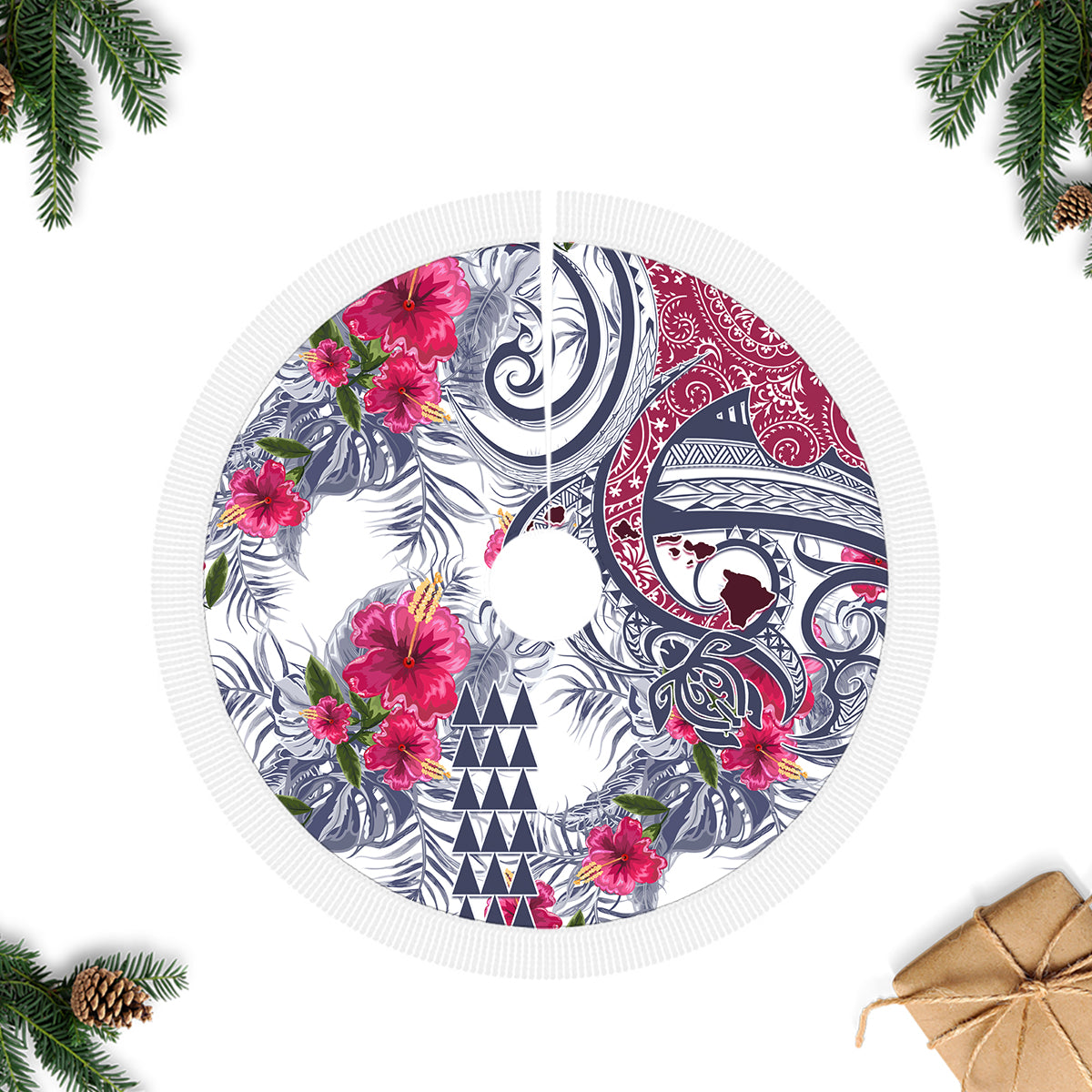 Hawaii Kakau Mix Paisley Pattern Tree Skirt Polynesian Tropical Unique Style - Wonder Print Shop
