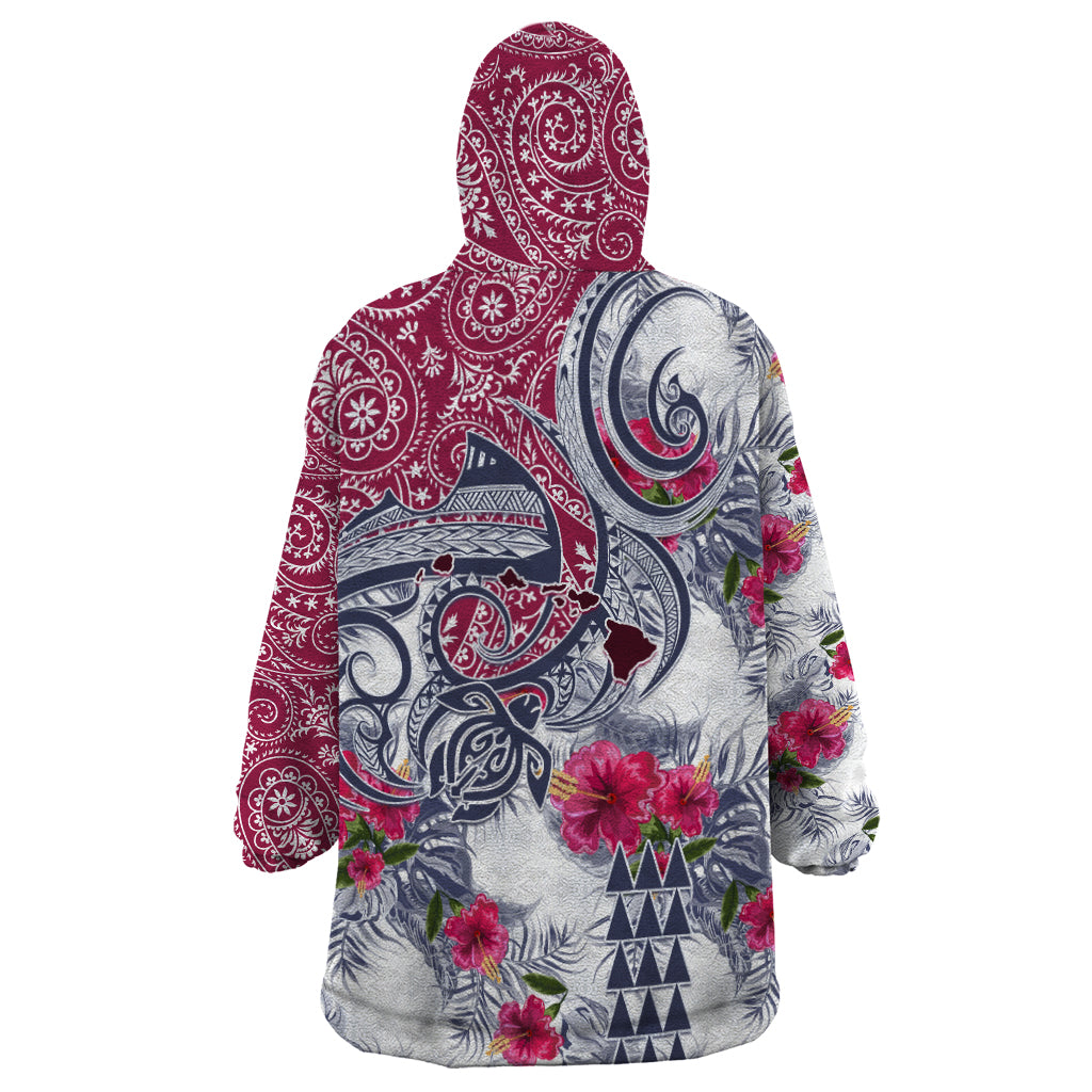 Hawaii Kakau Mix Paisley Pattern Wearable Blanket Hoodie Polynesian Tropical Unique Style - Wonder Print Shop
