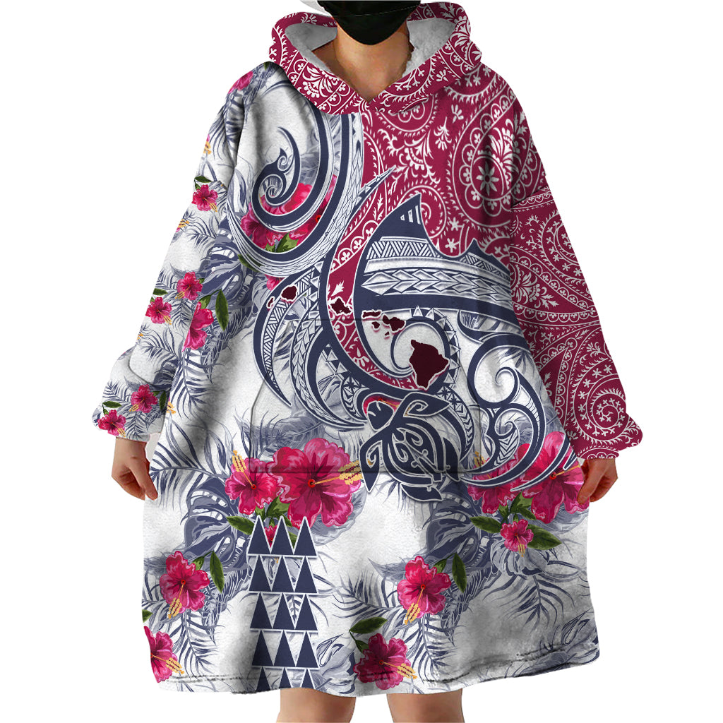 Hawaii Kakau Mix Paisley Pattern Wearable Blanket Hoodie Polynesian Tropical Unique Style - Wonder Print Shop