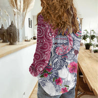 Hawaii Kakau Mix Paisley Pattern Women Casual Shirt Polynesian Tropical Unique Style - Wonder Print Shop