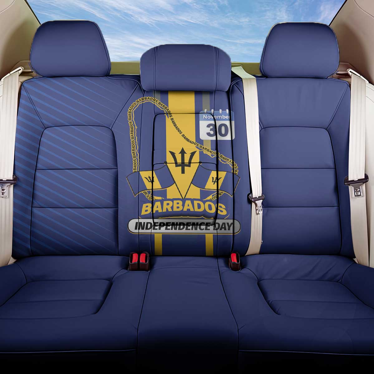 Barbados 30th November Back Car Seat Cover Independence Day Flag Map - Wonder Print Shop