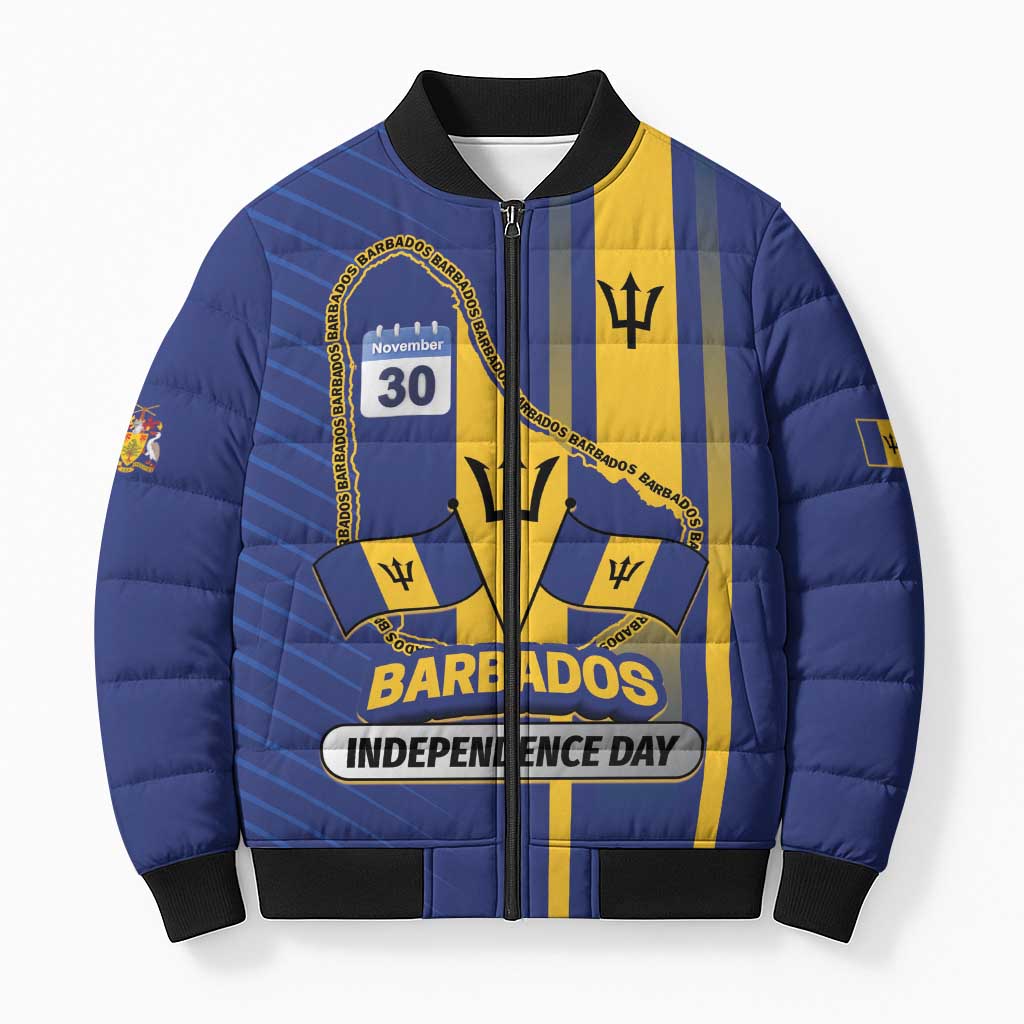 Personalized Barbados 30th November Bomber Puffer Jacket Independence Day Flag Map - Wonder Print Shop