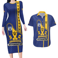 Personalized Barbados 30th November Couples Matching Long Sleeve Bodycon Dress and Hawaiian Shirt Independence Day Flag Map - Wonder Print Shop
