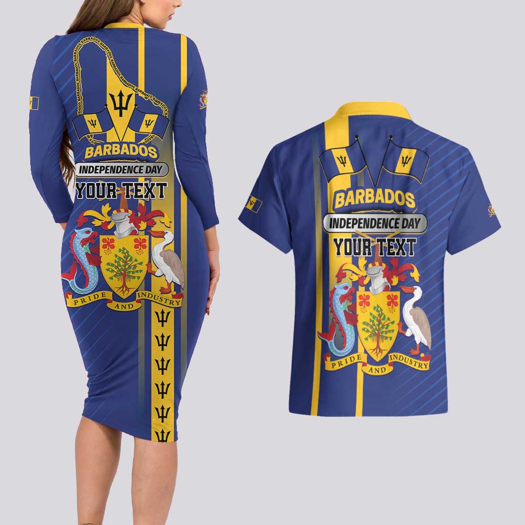 Personalized Barbados 30th November Couples Matching Long Sleeve Bodycon Dress and Hawaiian Shirt Independence Day Flag Map - Wonder Print Shop