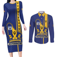 Personalized Barbados 30th November Couples Matching Long Sleeve Bodycon Dress and Long Sleeve Button Shirt Independence Day Flag Map - Wonder Print Shop