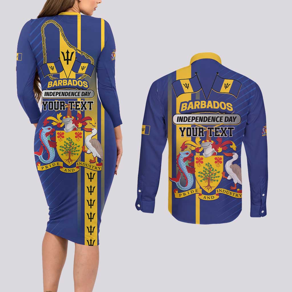Personalized Barbados 30th November Couples Matching Long Sleeve Bodycon Dress and Long Sleeve Button Shirt Independence Day Flag Map - Wonder Print Shop