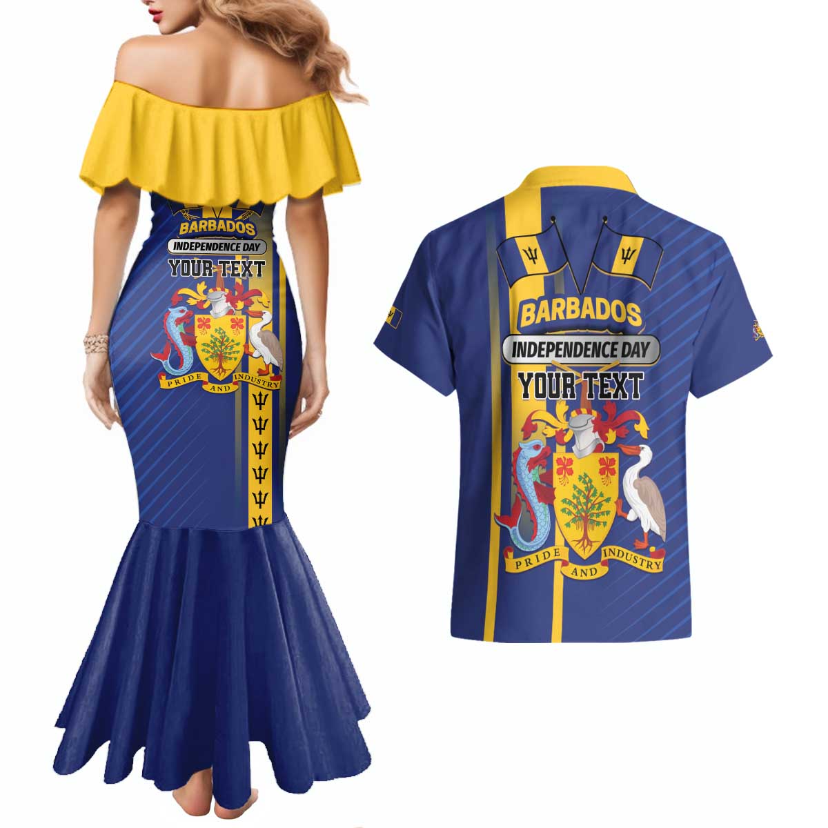 Personalized Barbados 30th November Couples Matching Mermaid Dress and Hawaiian Shirt Independence Day Flag Map - Wonder Print Shop