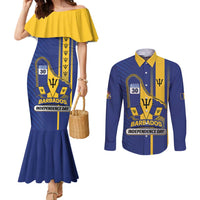 Personalized Barbados 30th November Couples Matching Mermaid Dress and Long Sleeve Button Shirt Independence Day Flag Map - Wonder Print Shop