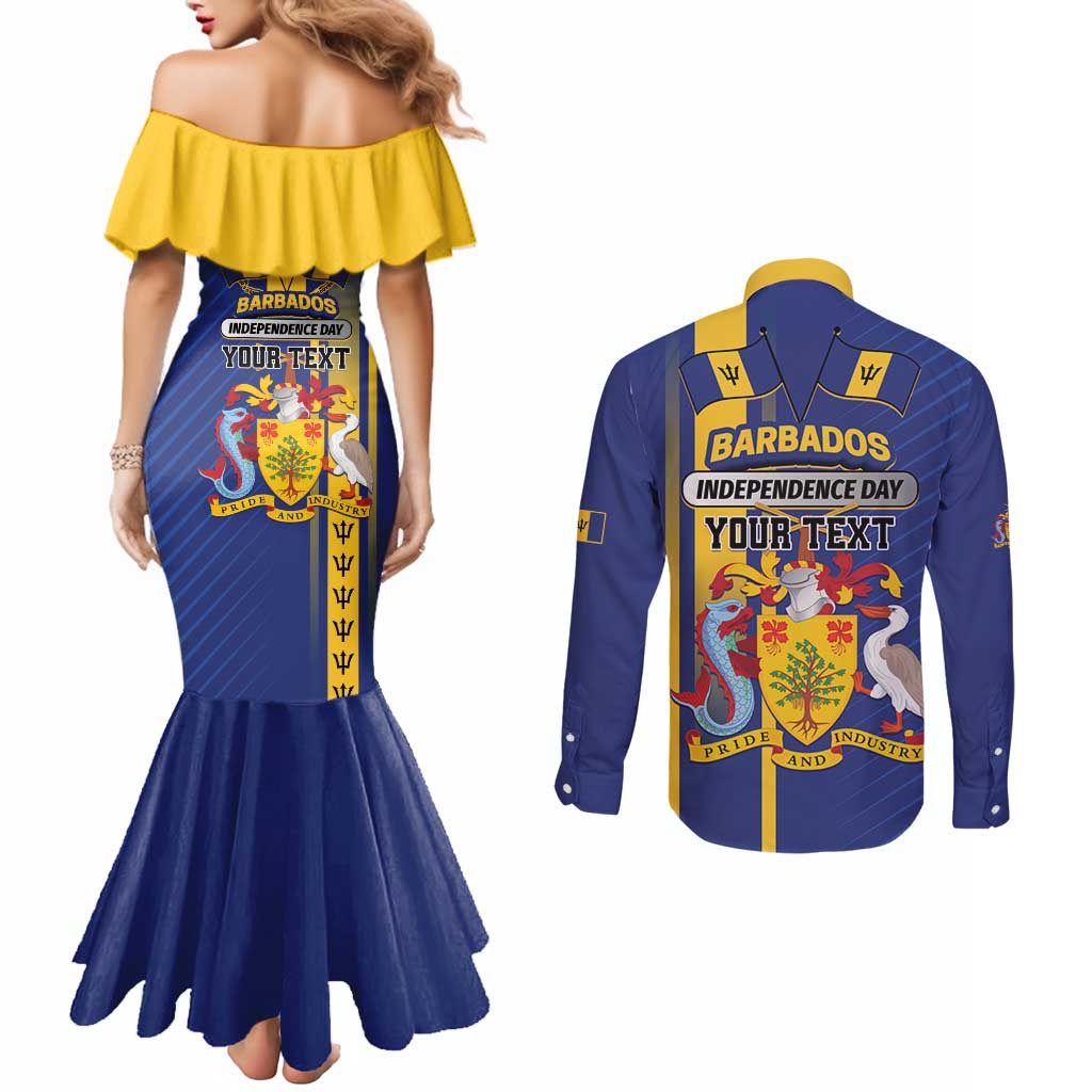 Personalized Barbados 30th November Couples Matching Mermaid Dress and Long Sleeve Button Shirt Independence Day Flag Map - Wonder Print Shop
