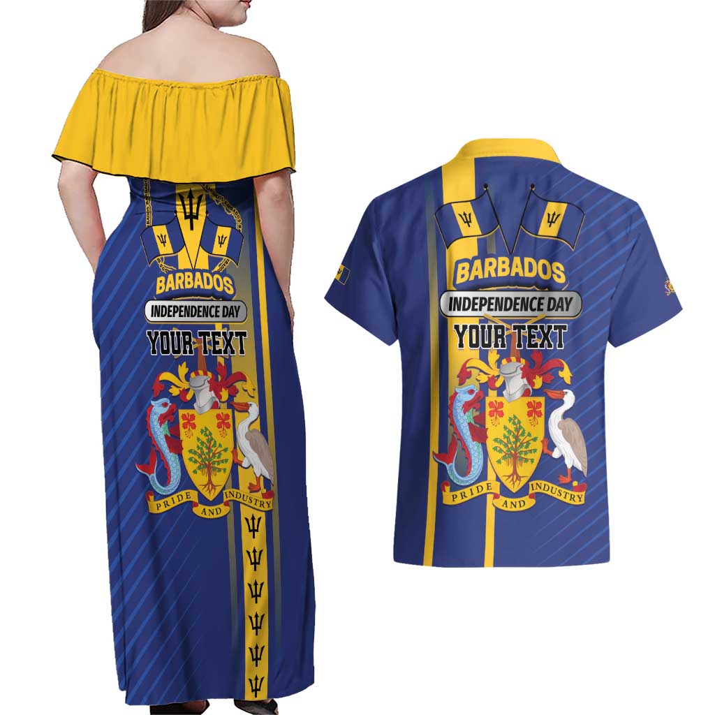 Personalized Barbados 30th November Couples Matching Off Shoulder Maxi Dress and Hawaiian Shirt Independence Day Flag Map - Wonder Print Shop
