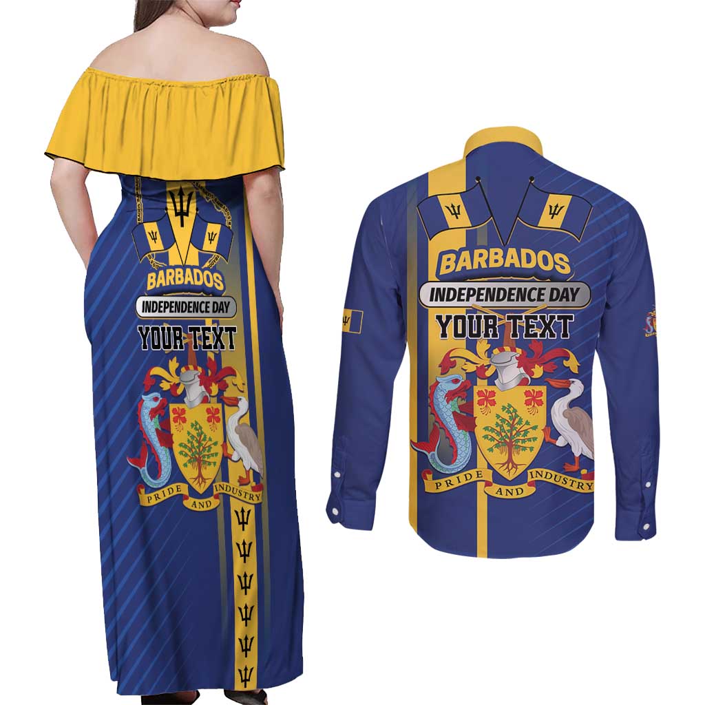 Personalized Barbados 30th November Couples Matching Off Shoulder Maxi Dress and Long Sleeve Button Shirt Independence Day Flag Map - Wonder Print Shop