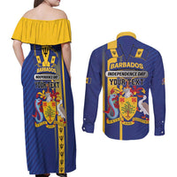 Personalized Barbados 30th November Couples Matching Off Shoulder Maxi Dress and Long Sleeve Button Shirt Independence Day Flag Map - Wonder Print Shop