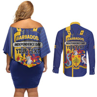 Personalized Barbados 30th November Couples Matching Off Shoulder Short Dress and Long Sleeve Button Shirt Independence Day Flag Map - Wonder Print Shop