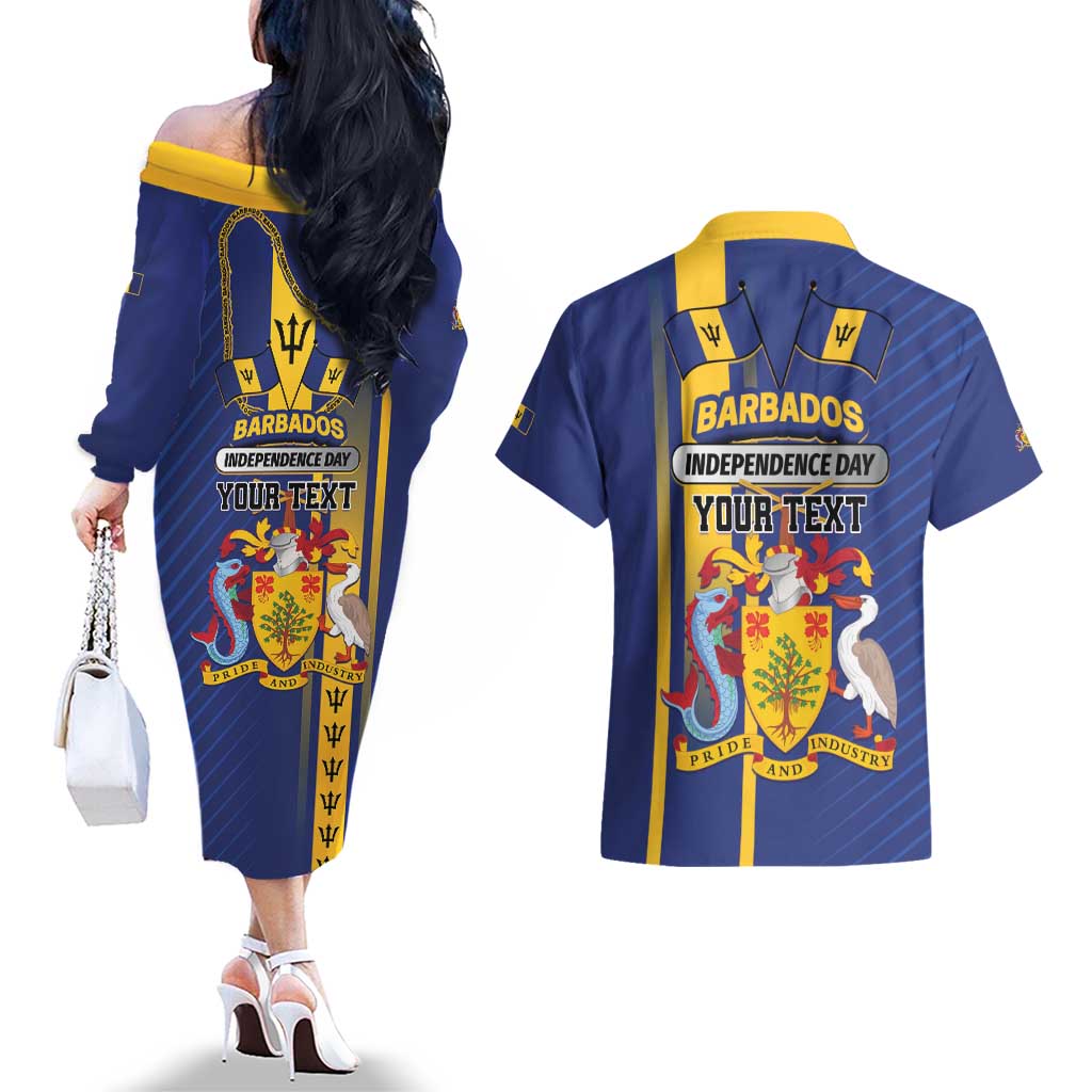 Personalized Barbados 30th November Couples Matching Off The Shoulder Long Sleeve Dress and Hawaiian Shirt Independence Day Flag Map - Wonder Print Shop