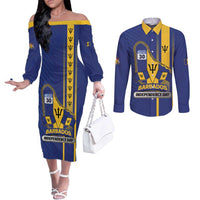Personalized Barbados 30th November Couples Matching Off The Shoulder Long Sleeve Dress and Long Sleeve Button Shirt Independence Day Flag Map - Wonder Print Shop