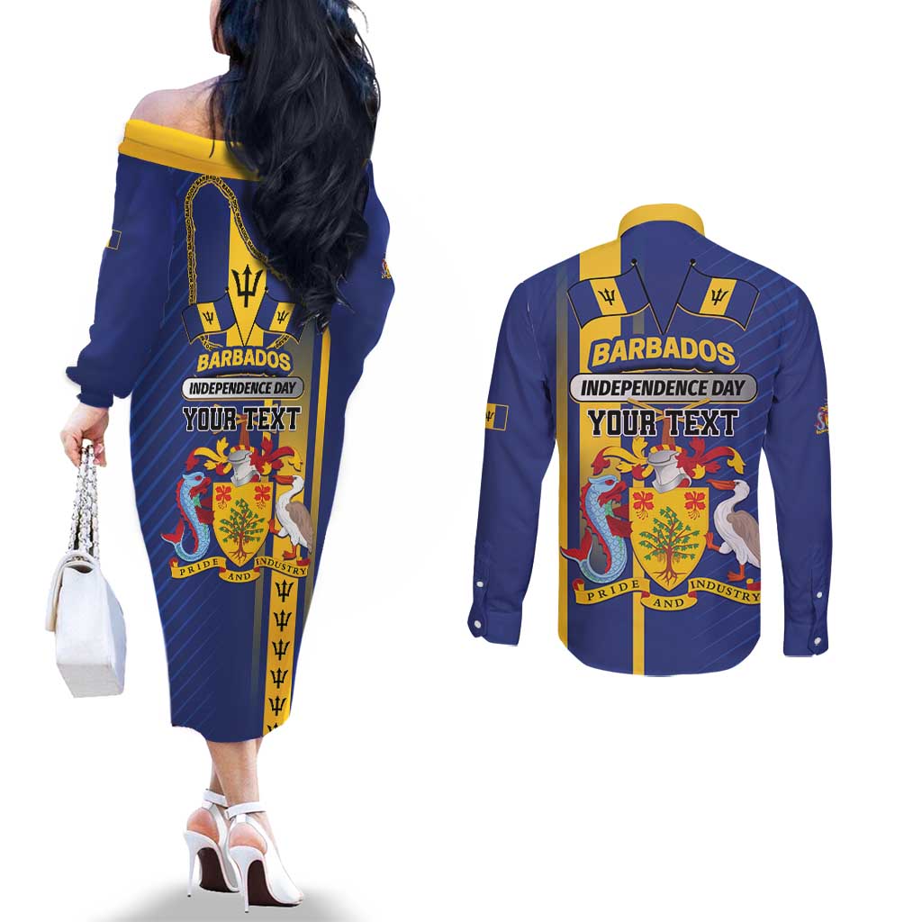 Personalized Barbados 30th November Couples Matching Off The Shoulder Long Sleeve Dress and Long Sleeve Button Shirt Independence Day Flag Map - Wonder Print Shop