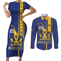 Personalized Barbados 30th November Couples Matching Short Sleeve Bodycon Dress and Long Sleeve Button Shirt Independence Day Flag Map - Wonder Print Shop