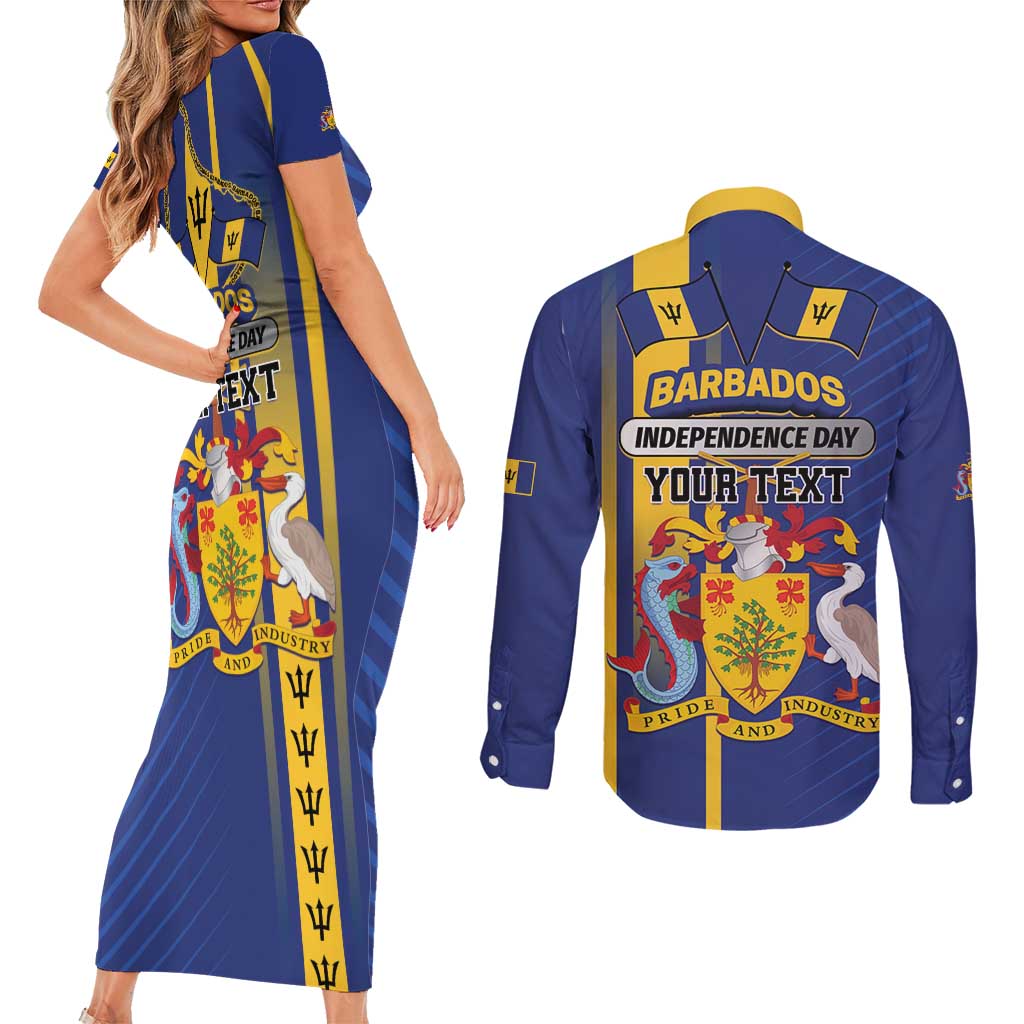 Personalized Barbados 30th November Couples Matching Short Sleeve Bodycon Dress and Long Sleeve Button Shirt Independence Day Flag Map - Wonder Print Shop