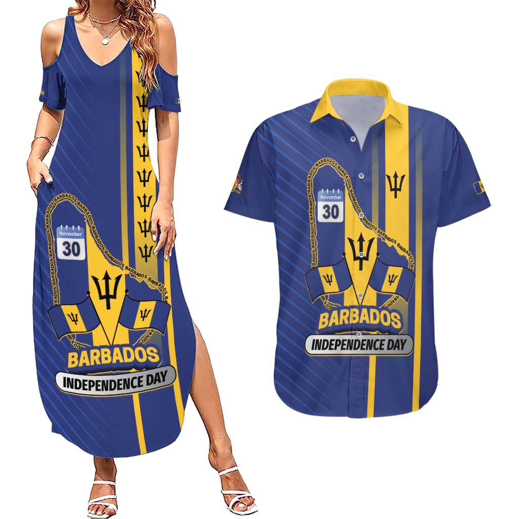Personalized Barbados 30th November Couples Matching Summer Maxi Dress and Hawaiian Shirt Independence Day Flag Map - Wonder Print Shop