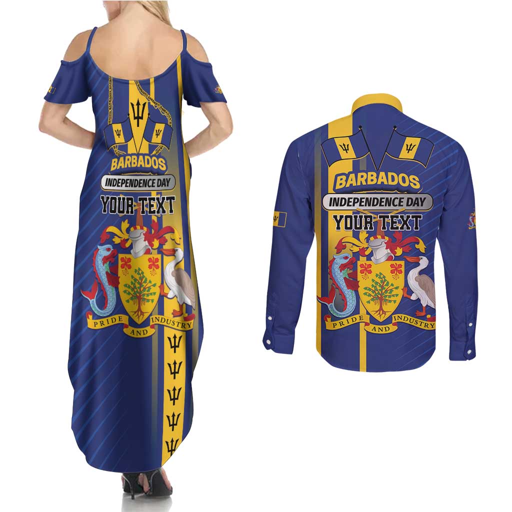 Personalized Barbados 30th November Couples Matching Summer Maxi Dress and Long Sleeve Button Shirt Independence Day Flag Map - Wonder Print Shop
