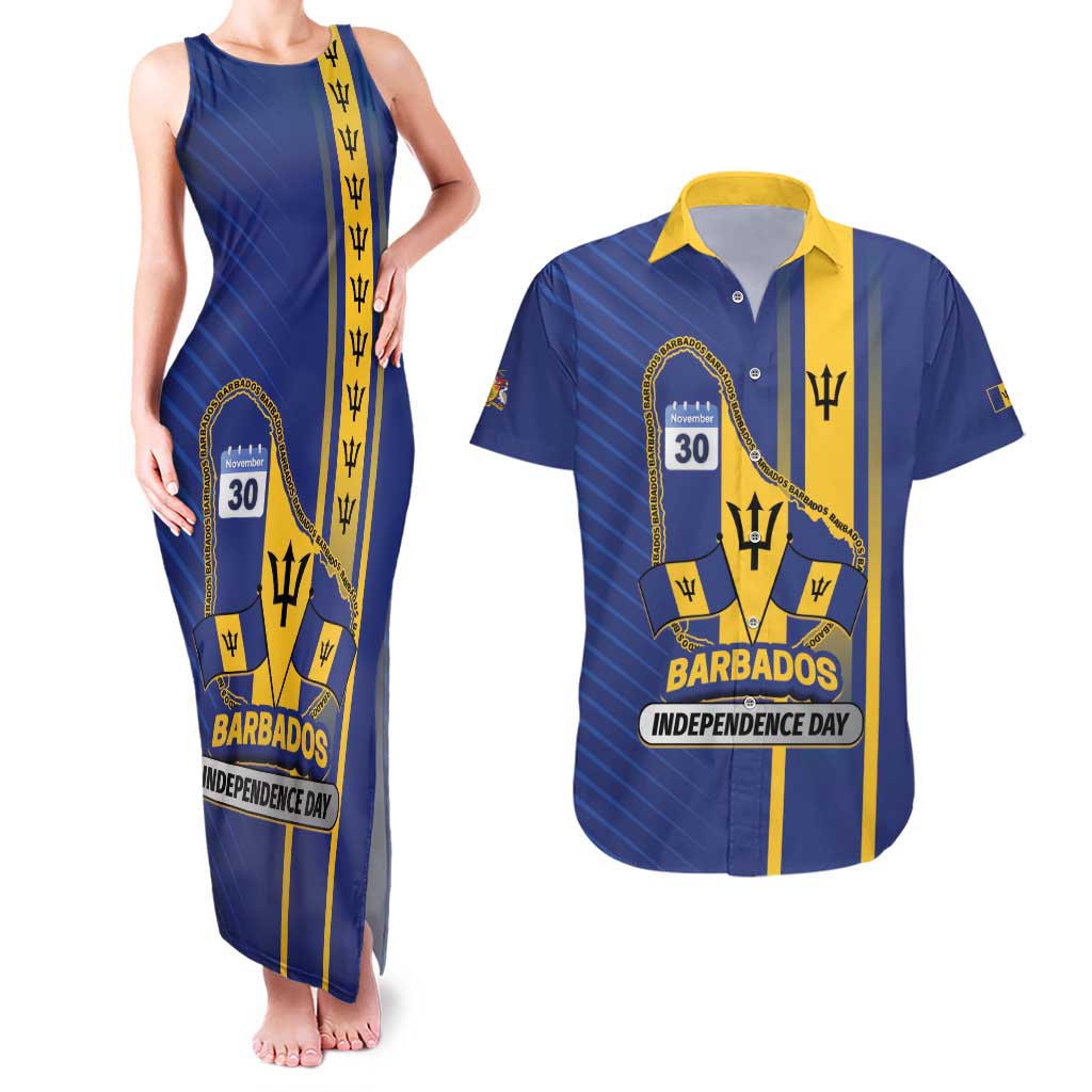 Personalized Barbados 30th November Couples Matching Tank Maxi Dress and Hawaiian Shirt Independence Day Flag Map - Wonder Print Shop