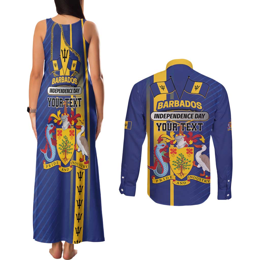 Personalized Barbados 30th November Couples Matching Tank Maxi Dress and Long Sleeve Button Shirt Independence Day Flag Map - Wonder Print Shop